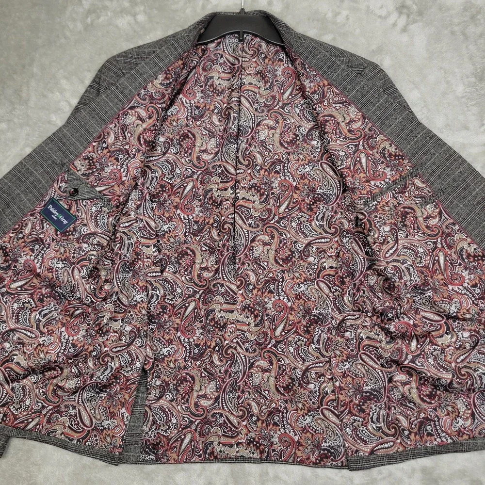 Paisley & Gray Slim Fit Men's 44R Gray Red Blue Plaid Blazer Paisley Liner